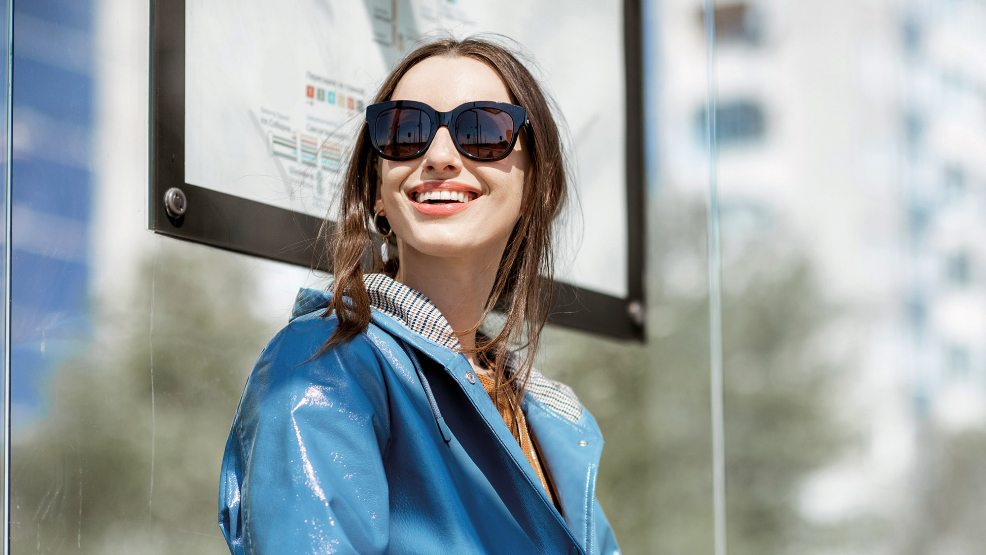 Woman at the tram station outdoors